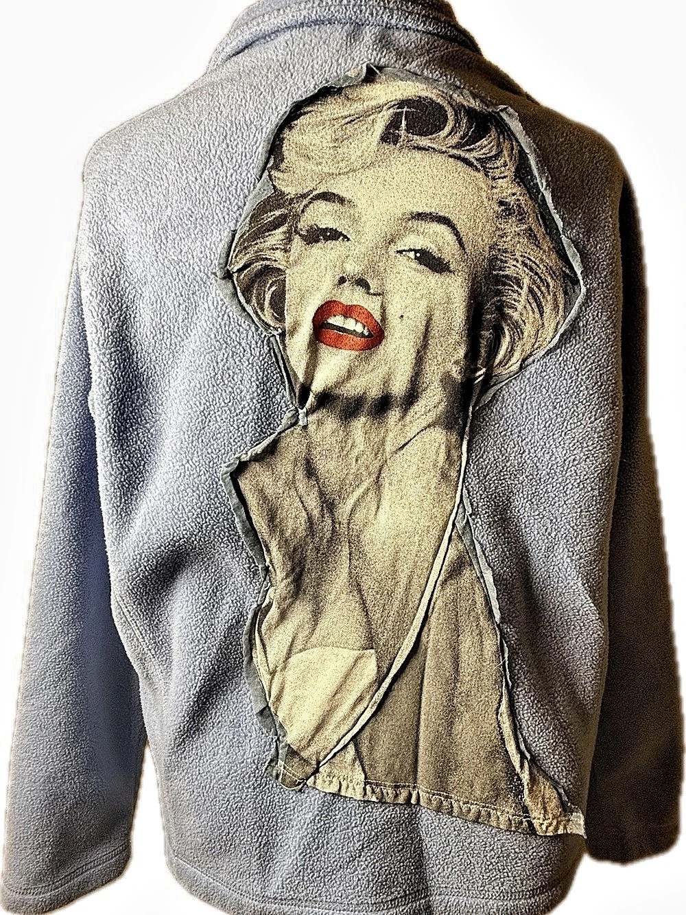 Light Blue Fleece Zip Jacket with Marilyn Monroe graphic